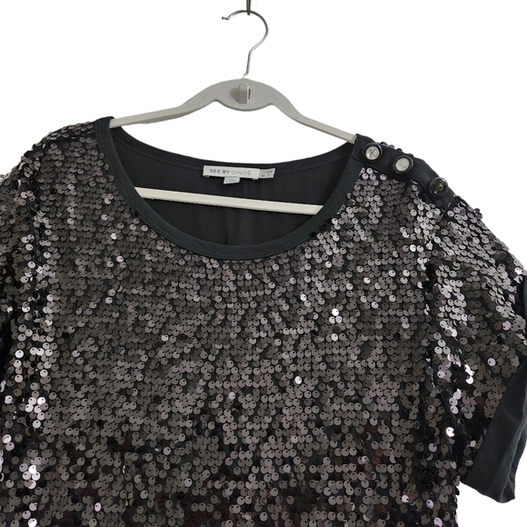 See By Chloe Sequin Mini Dress 2 Black‎ Short Sleeve Eras Tour Taylor Swift - Picture 5 of 12